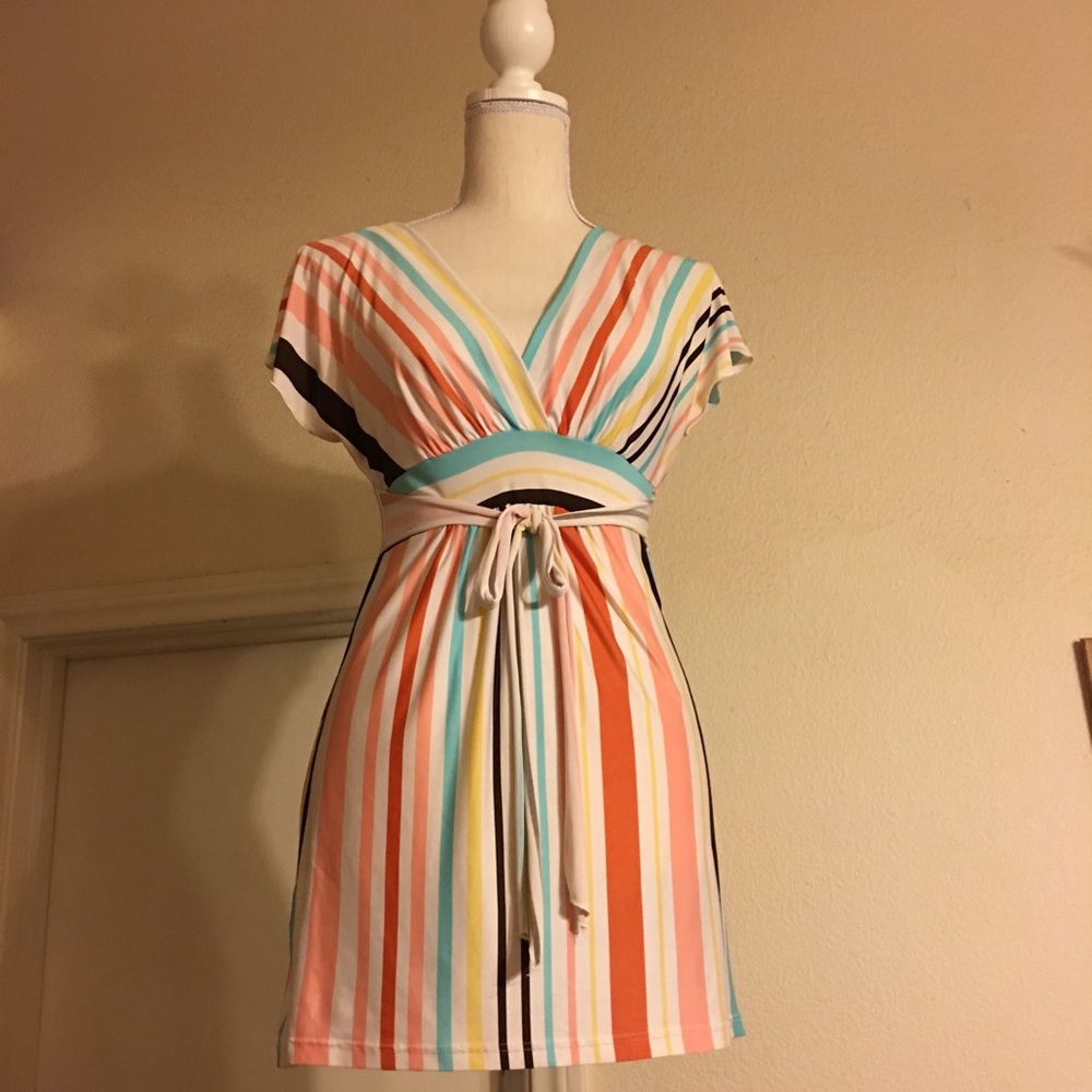 Promesa USA colorful stripe tunic top tie waist L